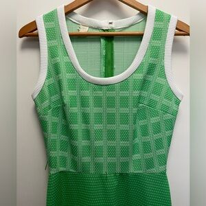 1970s vintage green and white polyester dress with matching jacket.